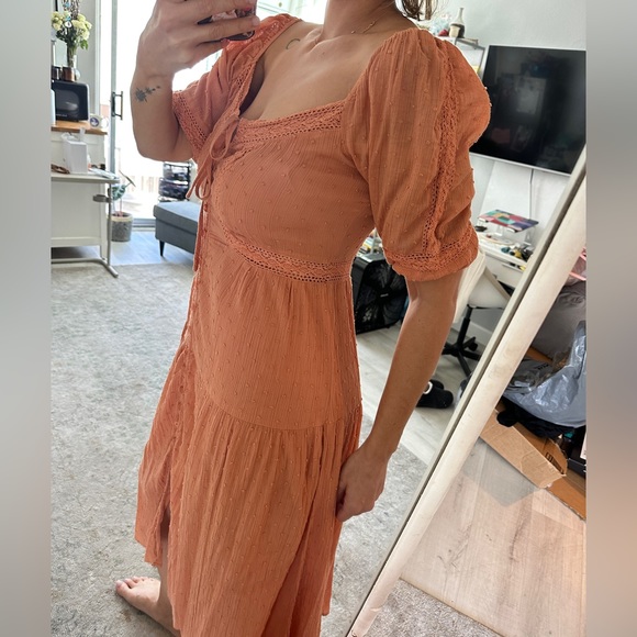 Venice Beach 100% cotton dreamy orange peasant style dress - Picture 5 of 6